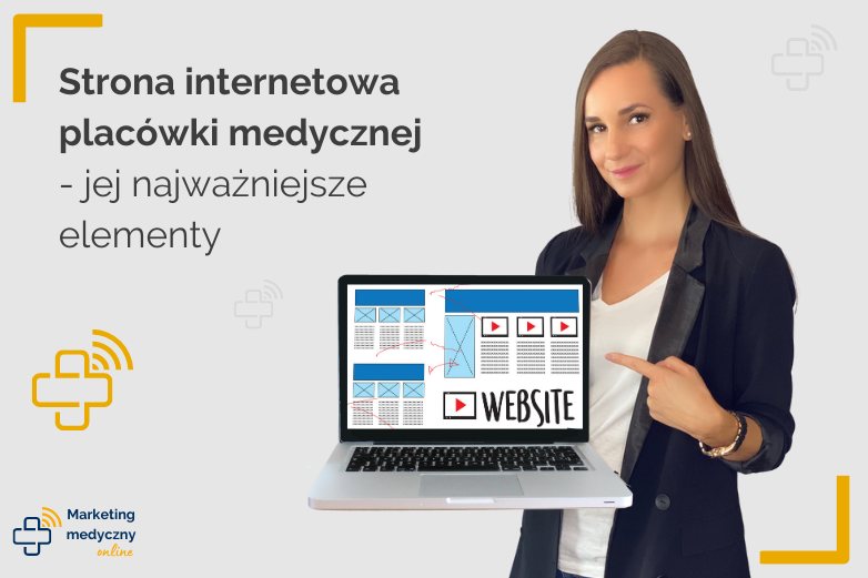 Strona internetowa placówki medycznej - Katarzyna Szymańska z komputerem.